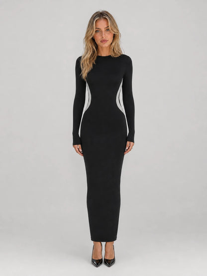 Women’s Black Long Sleeve Bodycon Maxi Dress – Slim Fit Sculpting Style — gallery_01.webp