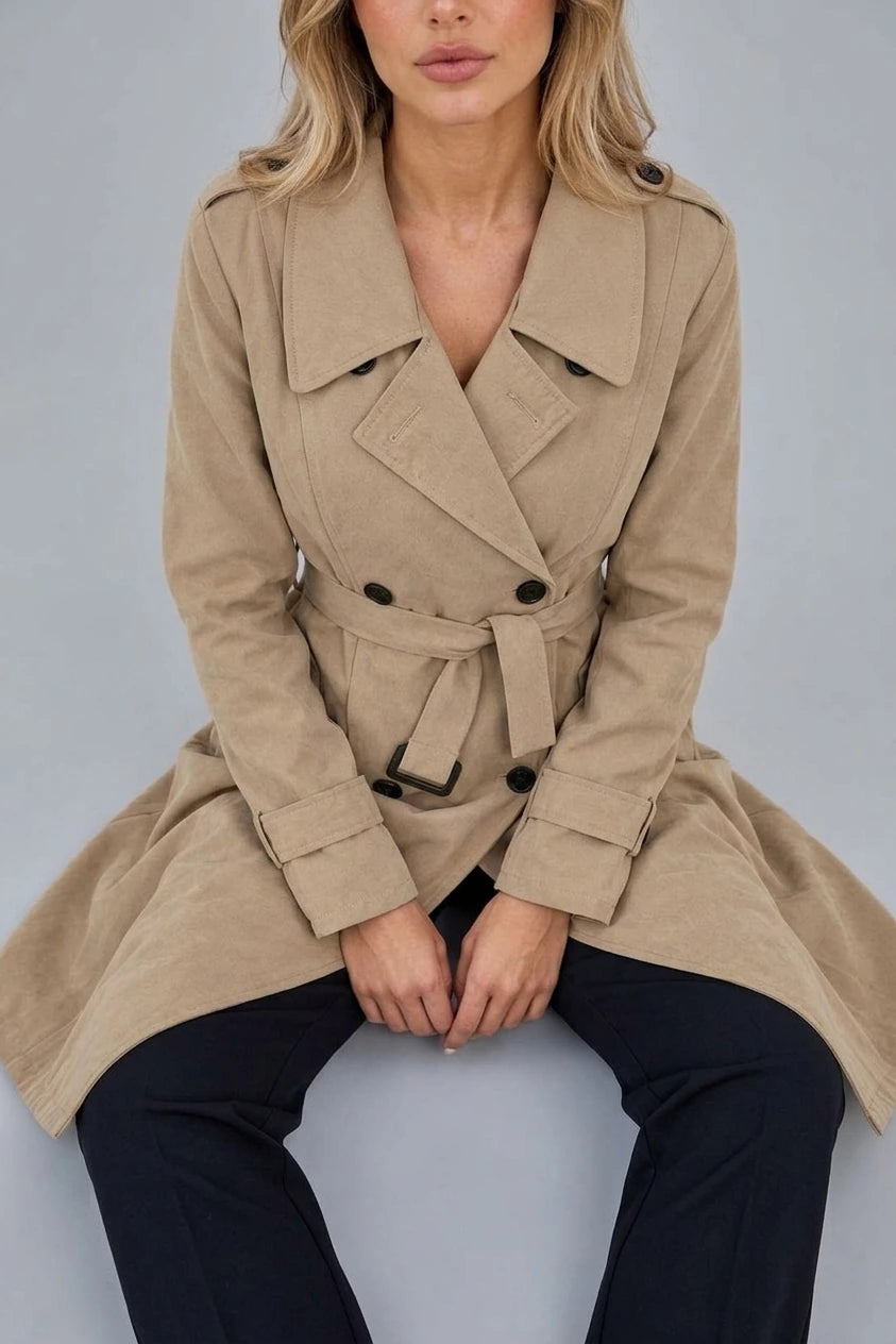 Women’s Double-Breasted Trench Coat – Belted Tailored Midi Jacket — variant_front