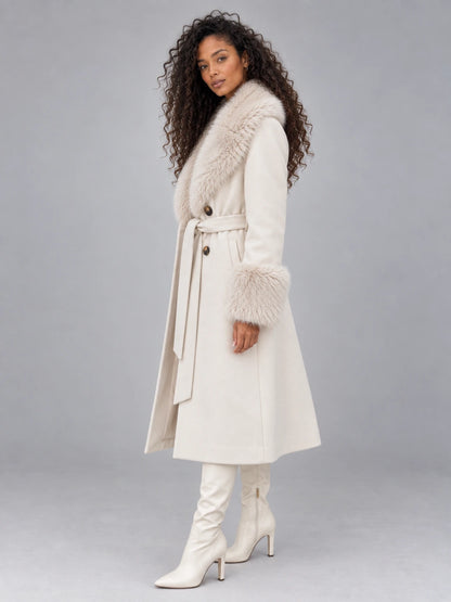 Women’s Faux Fur Collar Coat – Belted Double Breasted Long Winter Coat — gallery_03.webp
