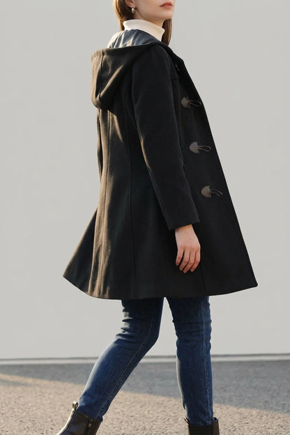 Hooded Toggle Button Up Duffle Coat Winter Outwear — variant_front