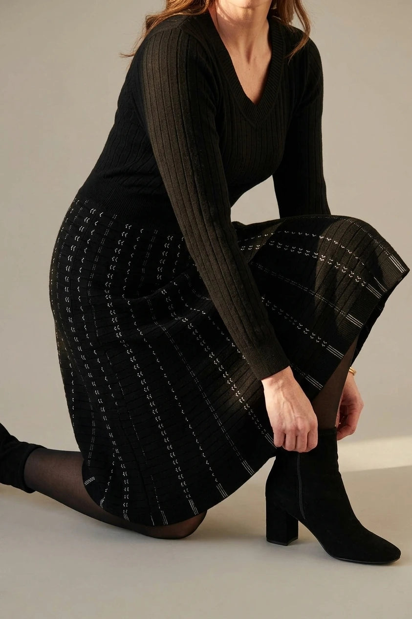 Striped Long Sleeve Midi Knit Dress — variant_front