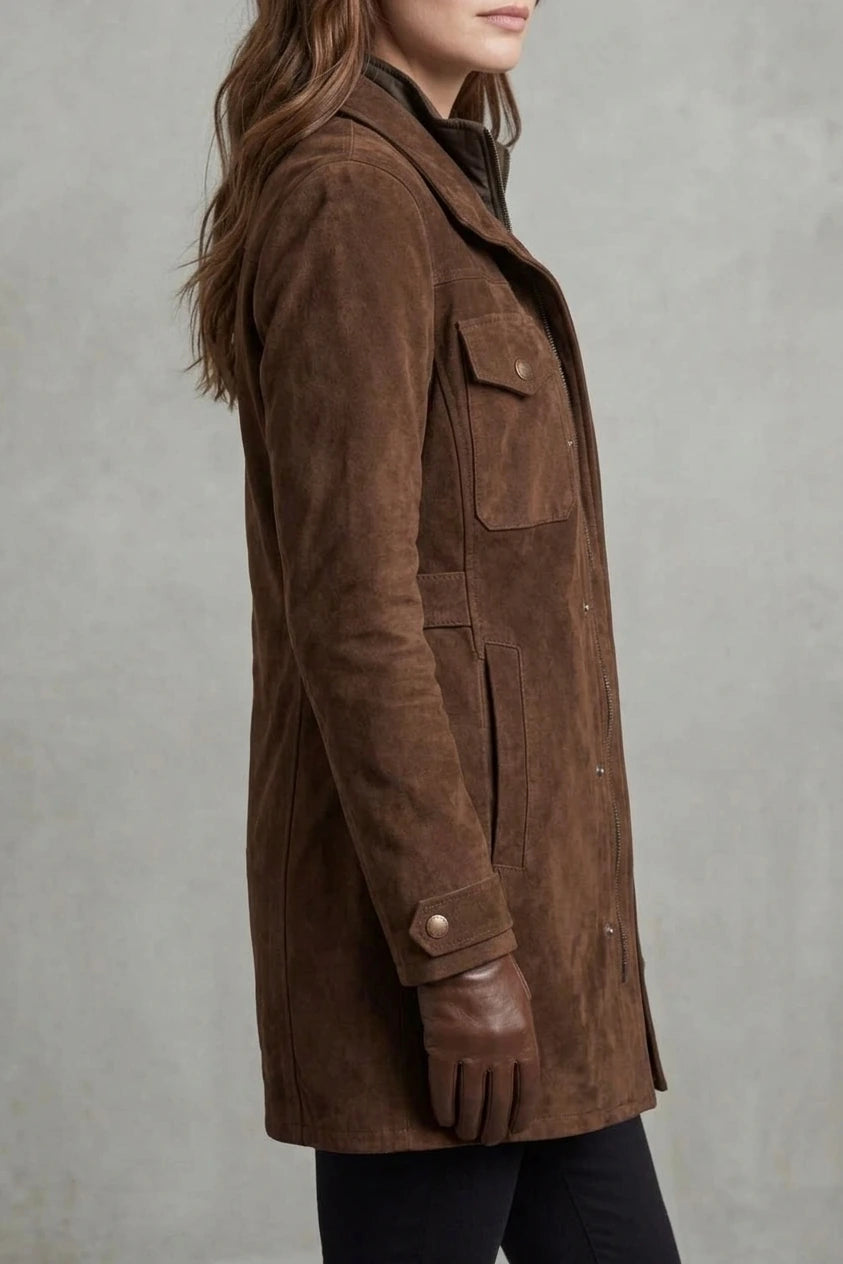 Bellavue – Tailored suede finish – Longline coat — variant_front