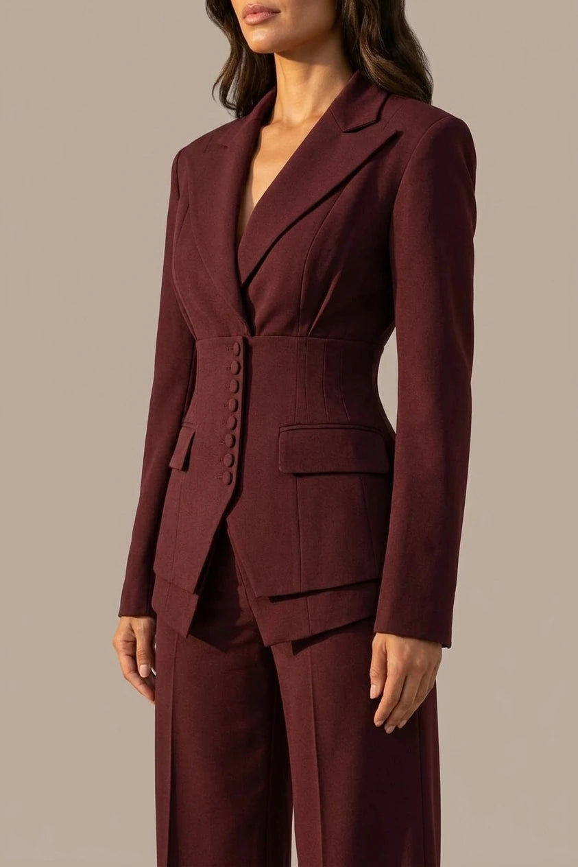 Women’s Tailored Three-Piece Suit – Cinched Waist & Wide-Leg Trousers — variant_front