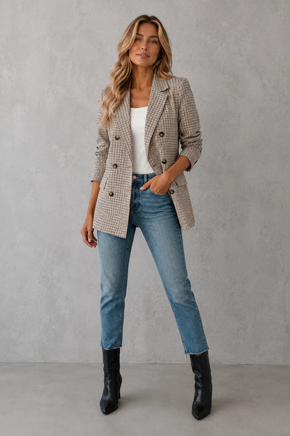 Women’s Double-Breasted Plaid Blazer – Long Sleeve Smart Tailored Jacket — gallery_05.webp