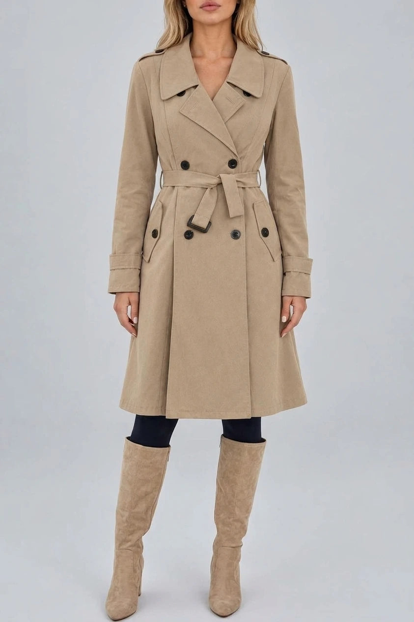 Women’s Double-Breasted Trench Coat – Belted Tailored Midi Jacket — variant_front
