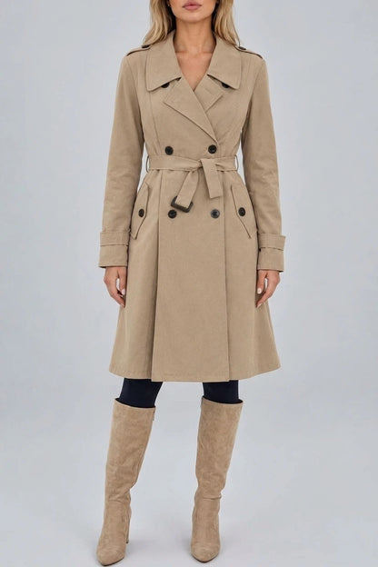 Women’s Double-Breasted Trench Coat – Belted Tailored Midi Jacket — variant_front