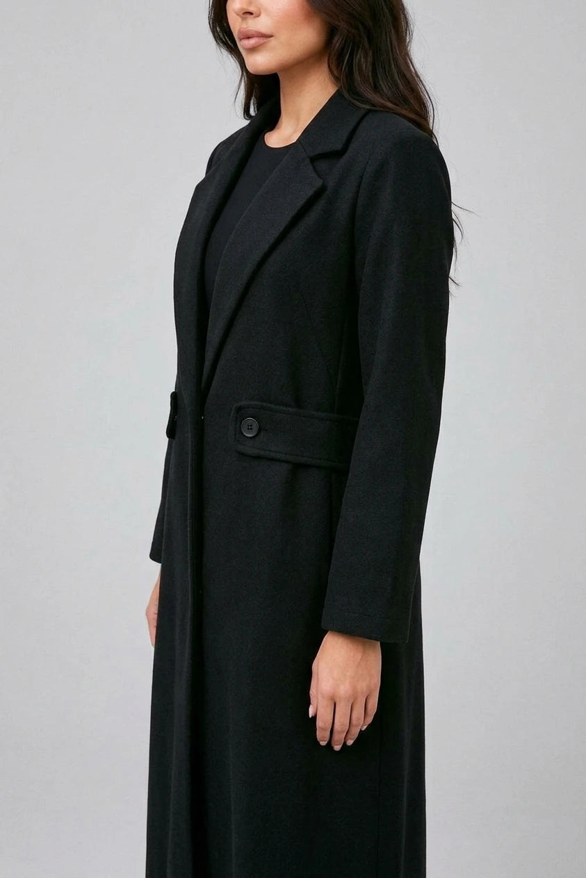 Women’s Longline Tailored Coat – Notched Lapel Button Detail Jacket — variant_front