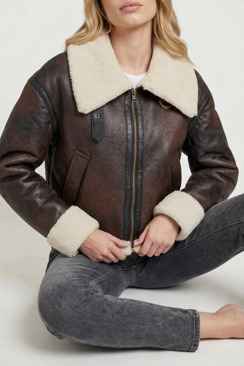 Mirevola – Shearling trim – Cropped aviator jacket — variant_front