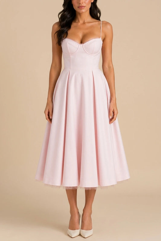 Women’s Corset Midi Dress with Full Skirt – Elegant Occasion Style — variant_front