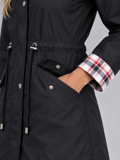 Women’s Longline Hooded Raincoat – Zip Up Parka with Adjustable Drawstring Waist — gallery_04.webp