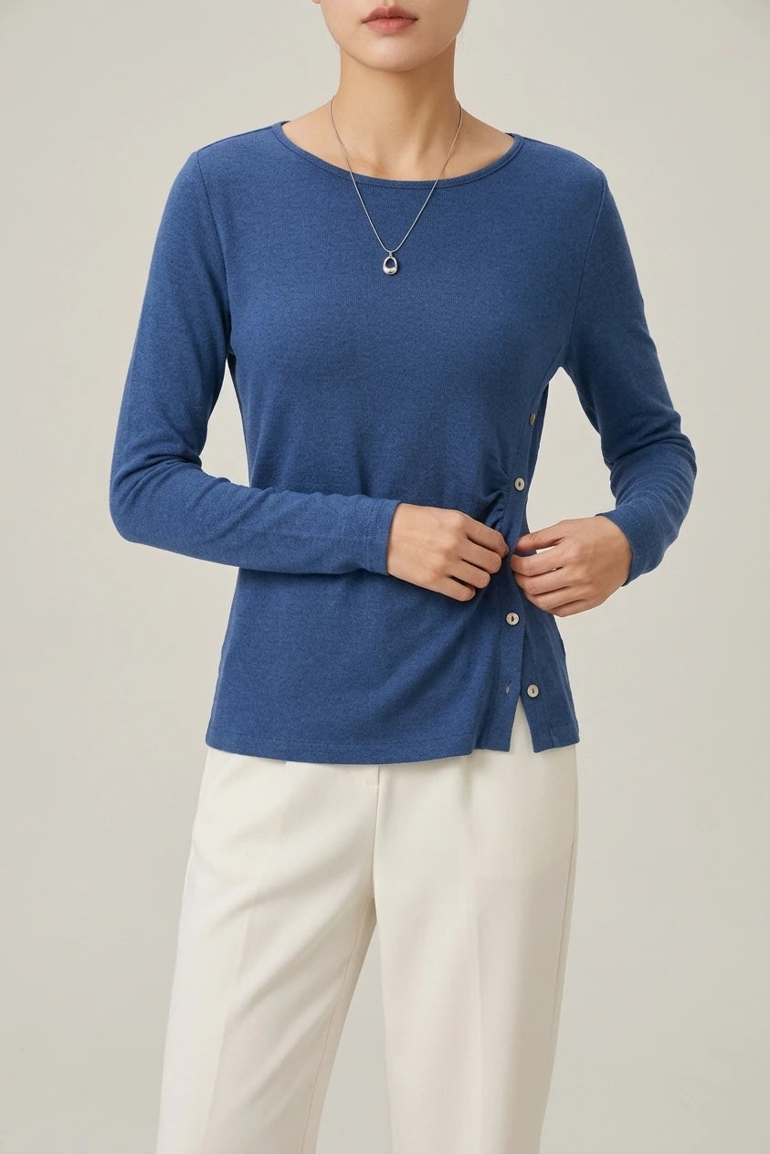 Women's Button-Detail Knit Top with Round Neck — variant_front