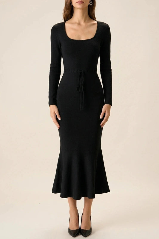 Fitted Knit Square Neck Mermaid Sweater Maxi Dress