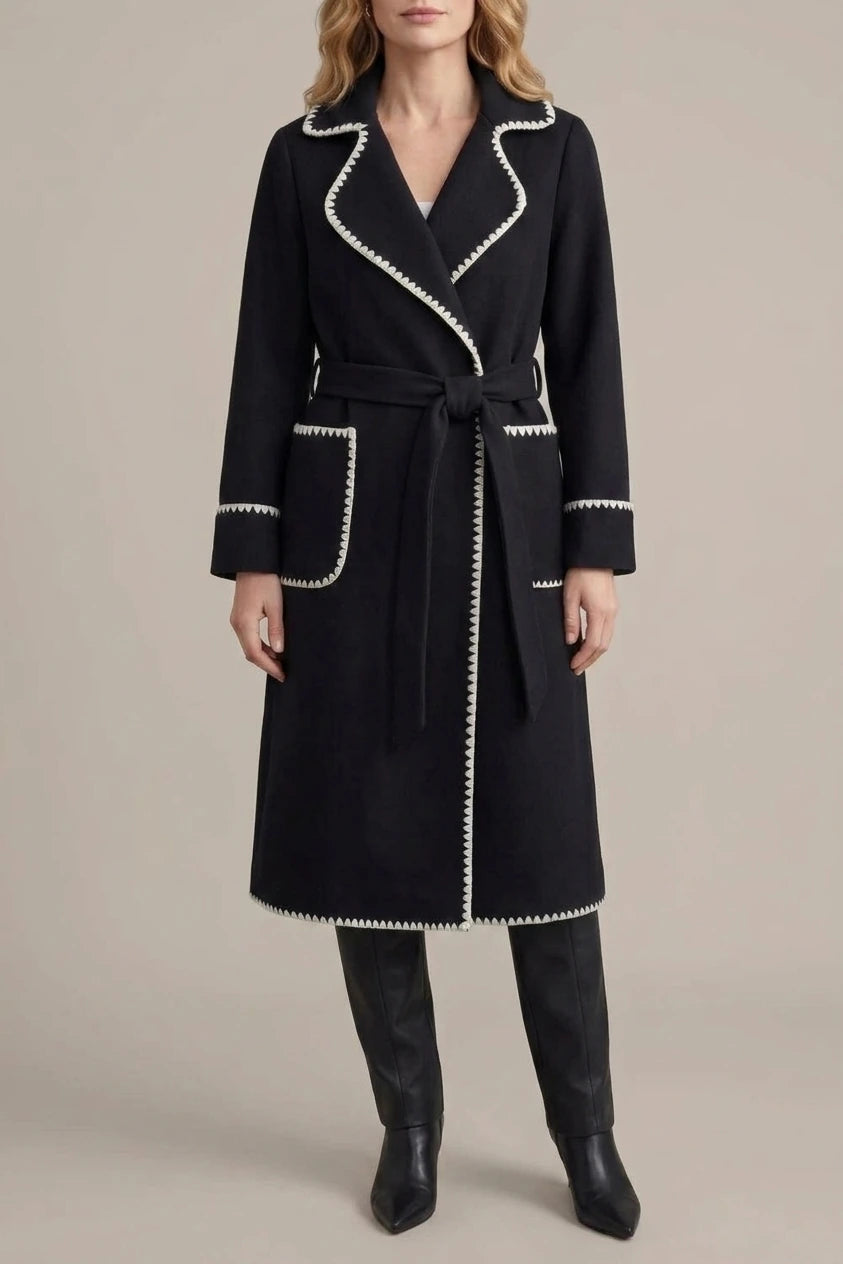 Serafelle – Contrast trim – Longline belted coat — variant_front