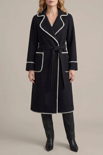 Serafelle – Contrast trim – Longline belted coat — variant_front
