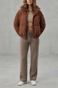 Cropped puffer jacket, quilted comfort with hooded collar