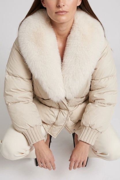 Beige Padded Puffer Jacket Oversized Collar — variant_front