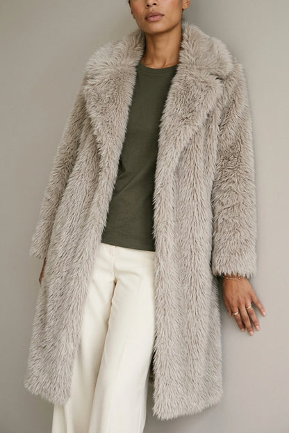 Women's Long Teddy Coat with Open Front — variant_front
