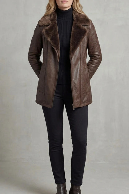 Ravella – Shearling-lined elegance – Leather jacket — variant_front