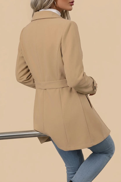 Lapel Long Sleeves Button Down Solid Color Coat — variant_front