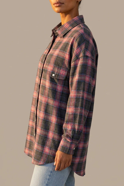 Women’s Oversized Check Shirt – Longline Button-Up Blouse — variant_front