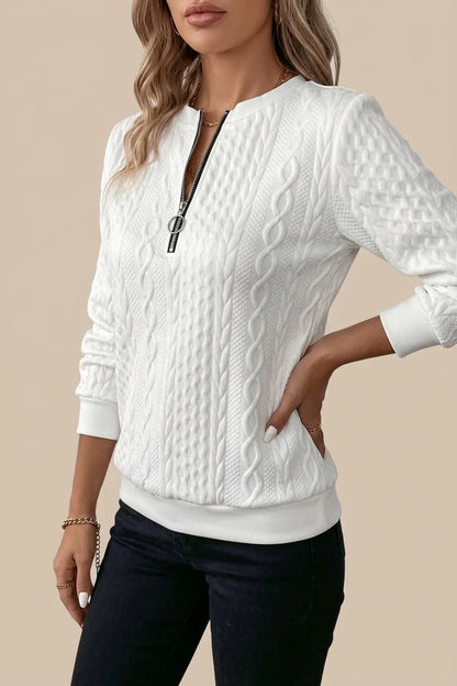 Women’s Cable Knit Pullover with Zippered Neckline — variant_front
