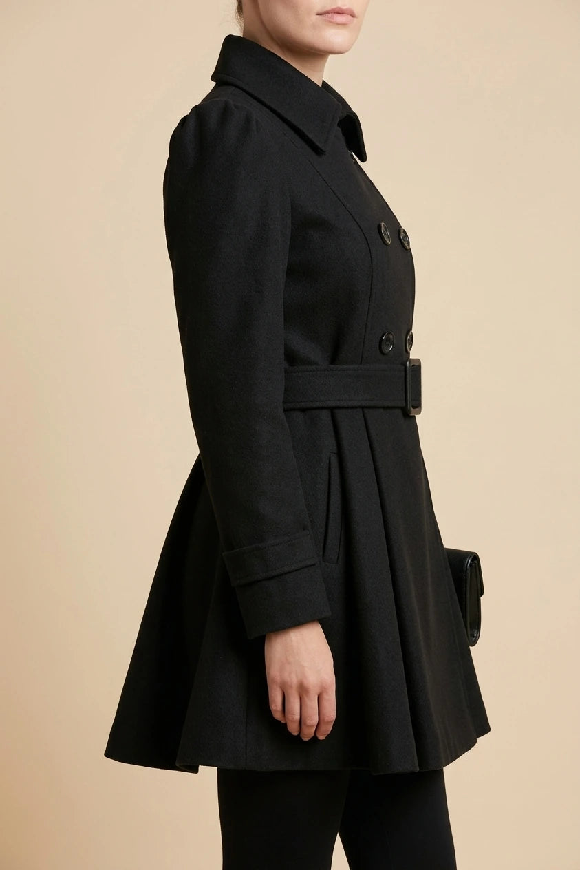 Women's Double-Breasted Belted Coat with Flared Skirt — variant_front