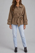 Women's Short Trench Coat - Double-Breasted Belted Jacket