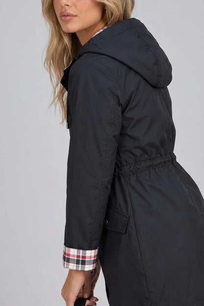 Women’s Longline Hooded Raincoat – Zip Up Parka with Adjustable Drawstring Waist — variant_front