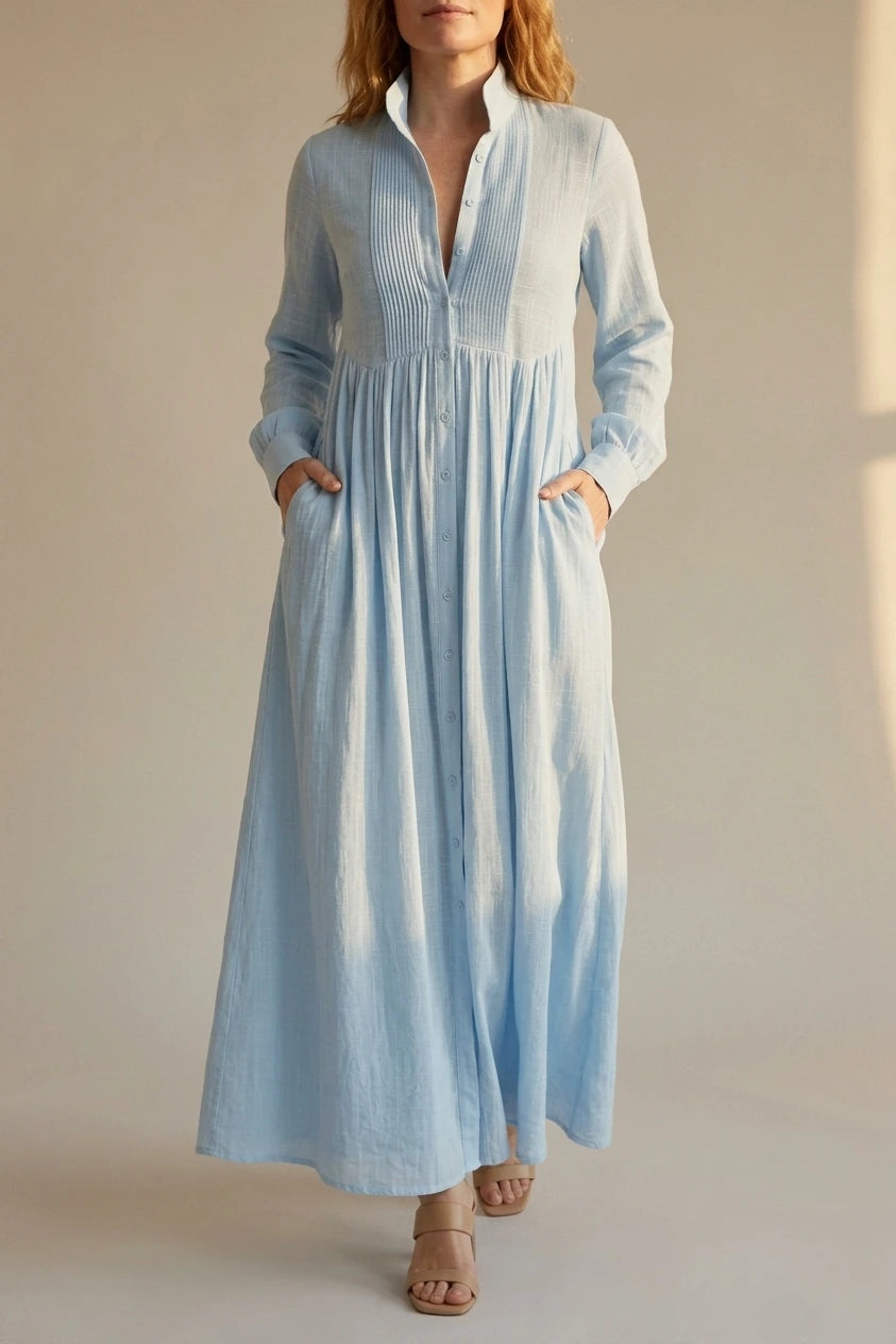 Women’s Lightweight Button Front Maxi Shirt Dress – Relaxed Flowy Silhouette — variant_front