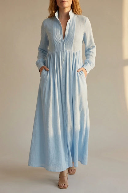 Women’s Lightweight Button Front Maxi Shirt Dress – Relaxed Flowy Silhouette — variant_front
