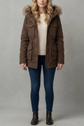 Women's Hooded Parka with Fur-Trim Hood & Flap Pockets