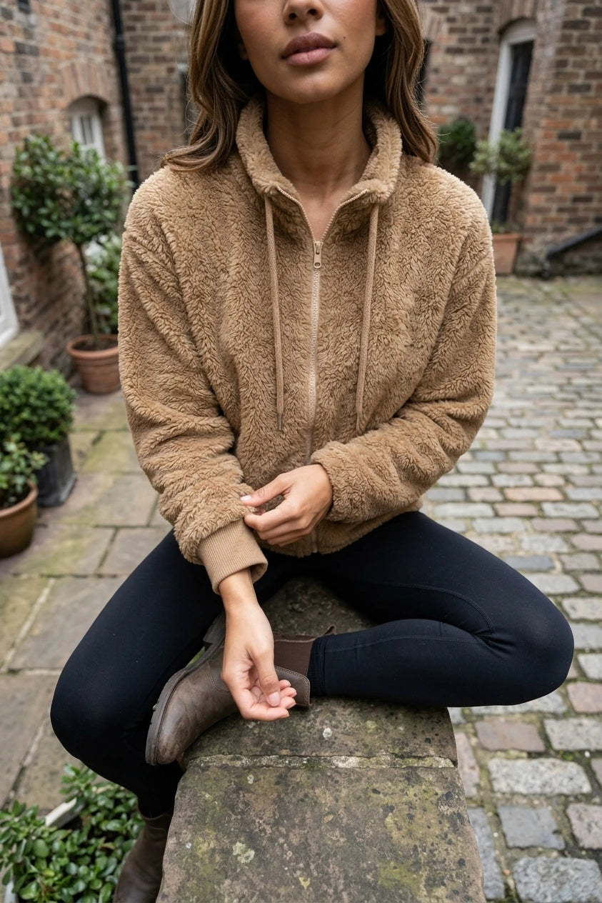 Women’s Teddy Fleece Zip-Up Jacket – Soft High Neck Jumper — variant_front