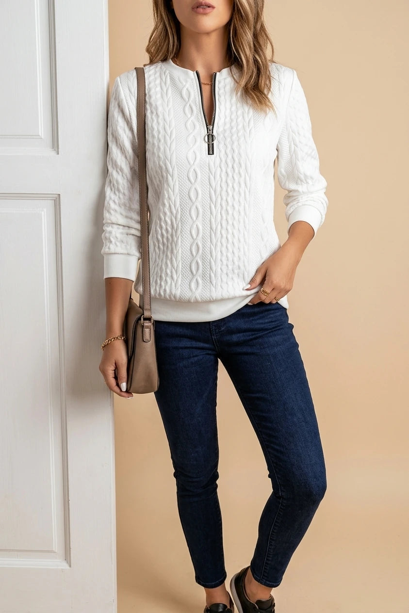 Women’s Cable Knit Pullover with Zippered Neckline — variant_front