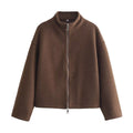 Collared Cropped Jacket with Zip Front - Relaxed Fit Zip Jacket