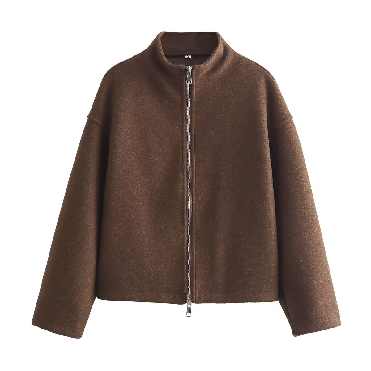 Women's Collared Cropped Jacket with Zip Front — variant_front