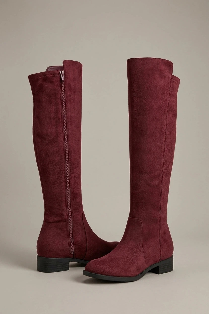 Side Zipper Chunky Heel Knee High Boots — variant_front