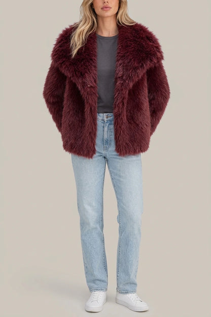 Women’s Faux Fur Jacket – Plush Oversized Collar Winter Coat — variant_front