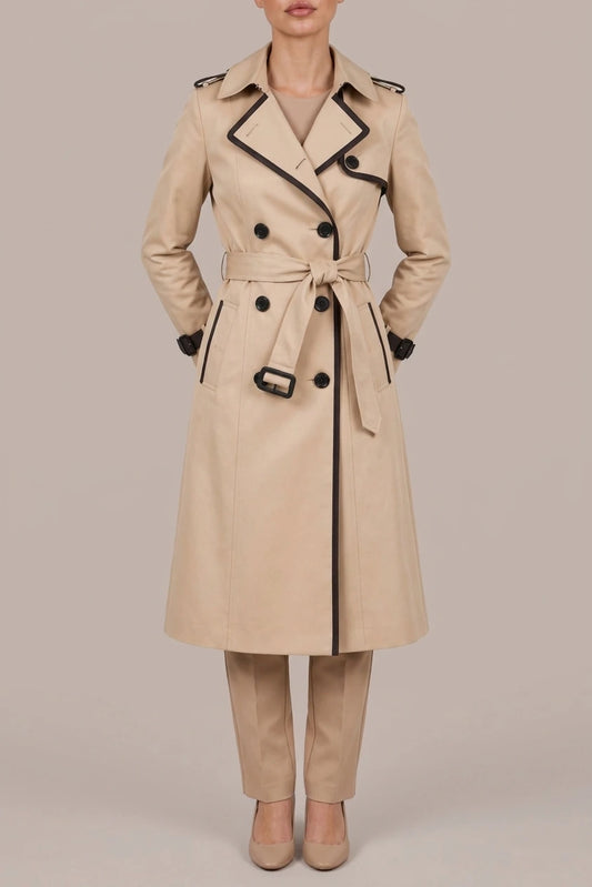 Women’s Double-Breasted Trench Coat – Belted Longline Jacket — variant_front