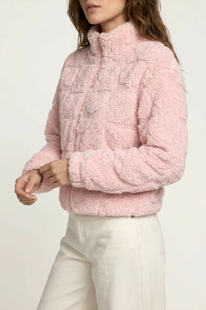 Pink Heart Teddy Fleece Zip Up Jacket — variant_front