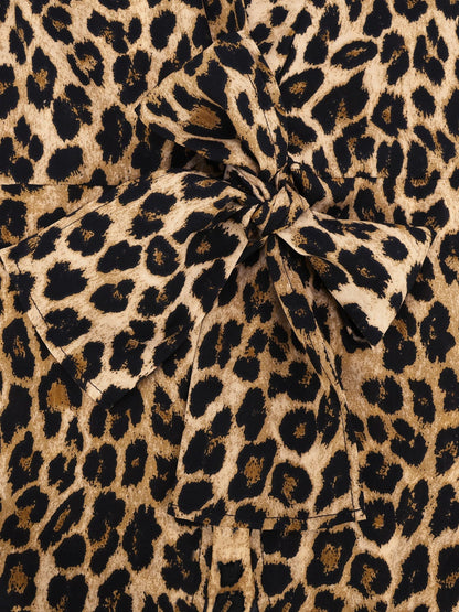 Leopard Print Wrap Blouse with Tie Waist Office to Evening Long Sleeves Top — gallery_07.webp