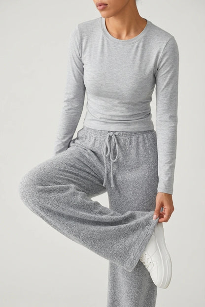Women’s Knitted Wide Leg Trousers – High Waist Drawstring Pants — variant_front