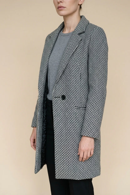 Grey Classic Houndstooth Wool Coat with Printed Lining — variant_front