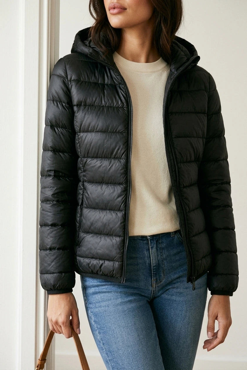 Women’s Lightweight Hooded Puffer Jacket – Quilted Zip-Up Coat — variant_front