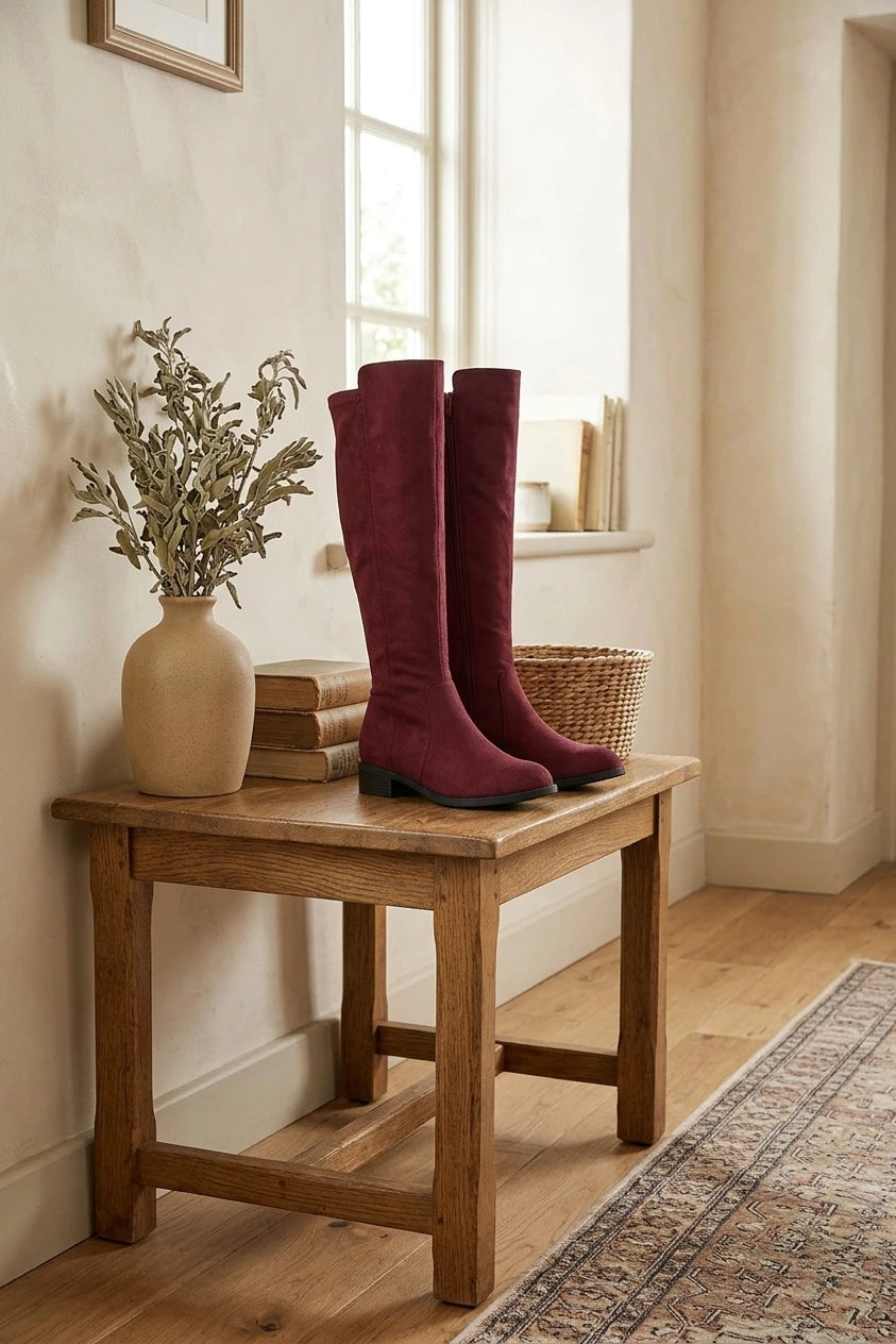 Side Zipper Chunky Heel Knee High Boots — variant_front
