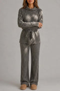 Women's Knitted Two-Piece Set: Roll Neck Jumper & Wide-Leg Trousers