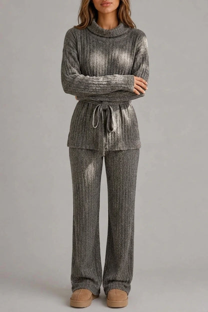 Women’s Knitted Two-Piece Set – Roll Neck Jumper & Wide Leg Trousers Outfit — variant_front