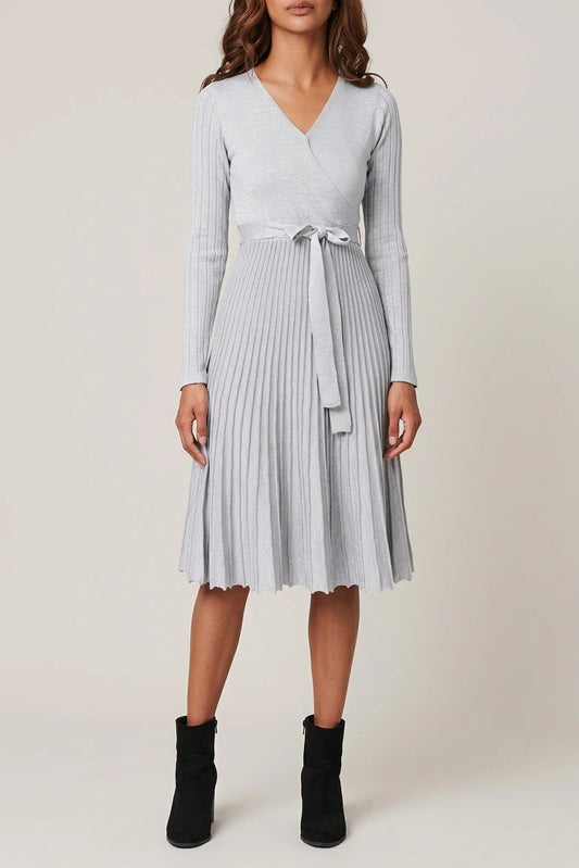 Pleated Tie Waist Knit Midi Dress — variant_front