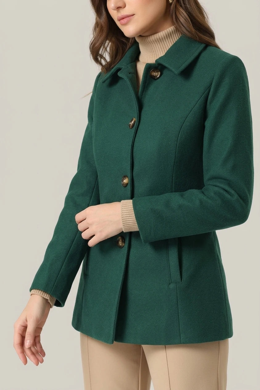 Work Office Winter Overcoat Single Breasted Point Collar Pea Coat — variant_front