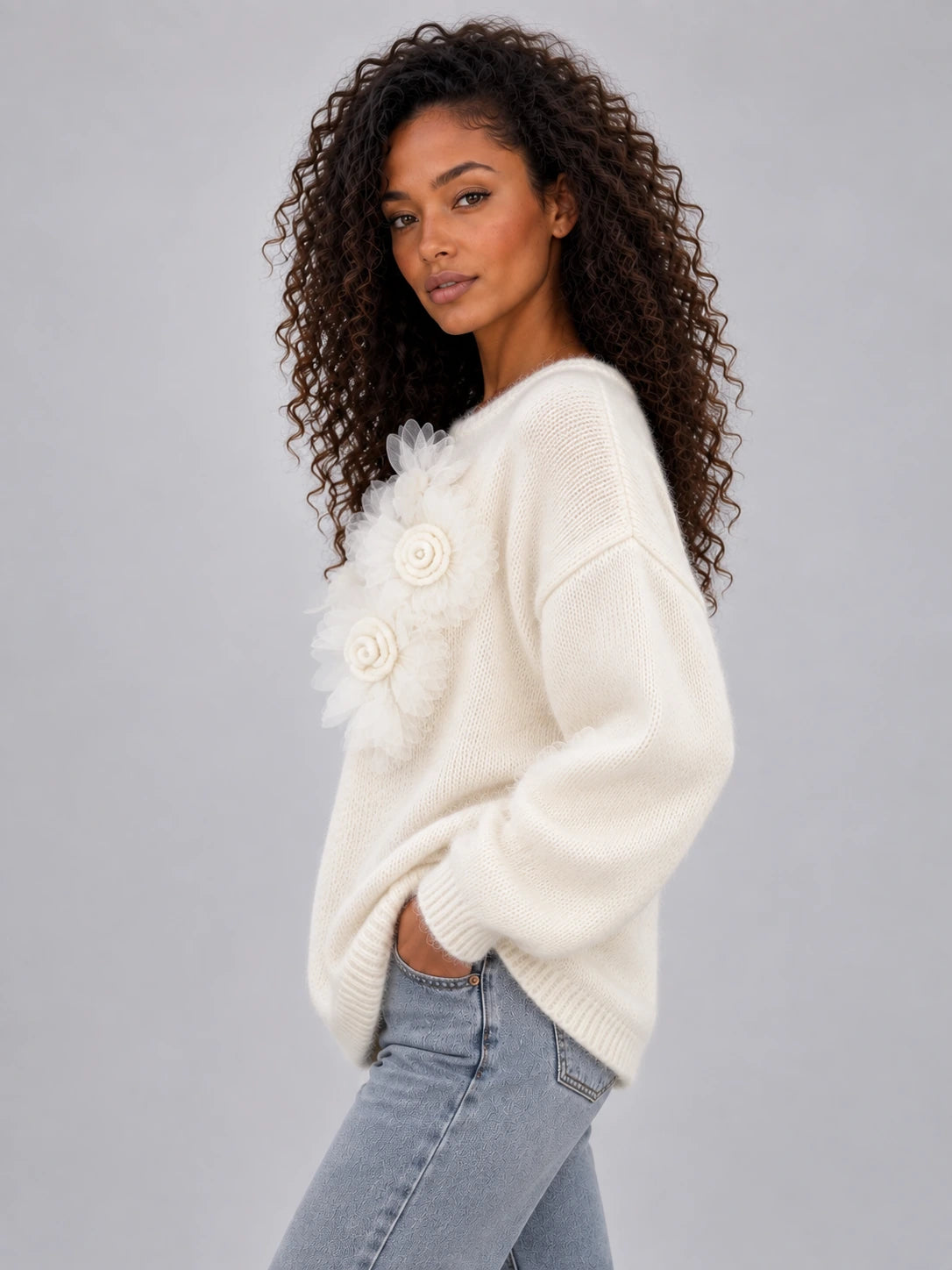 Women’s Floral Knit Jumper – Crew Neck Long Sleeve Sweater with 3D Flower Detail — gallery_03.webp