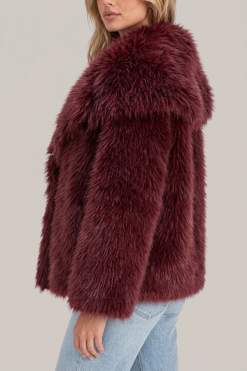Women’s Faux Fur Jacket – Plush Oversized Collar Winter Coat — variant_front